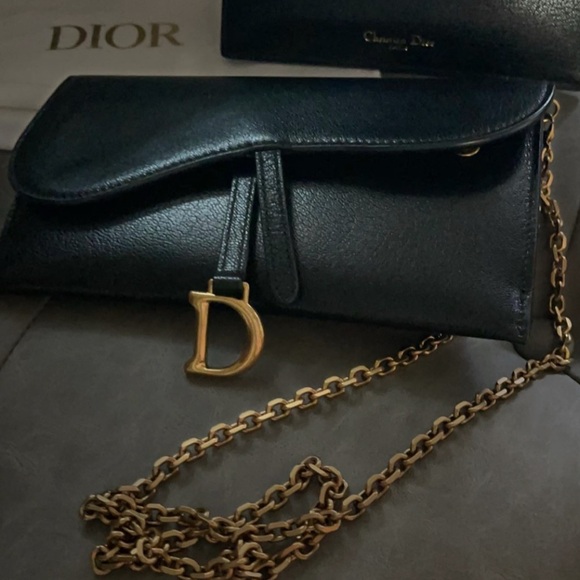 Dior Black and Gold long Wallet on Chain with Signature Hardware - Picture 1 of 11